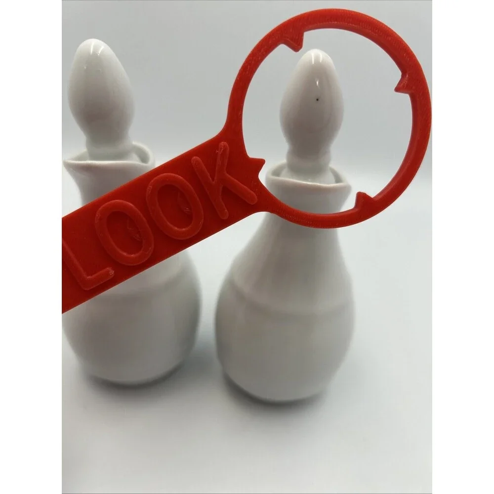 Pillivuyt Barrel Oil Vinegar Cruet Set 2 White Porcelain France w/Stoppers - EUC